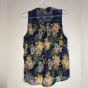 Navy Floral Lace Blouse